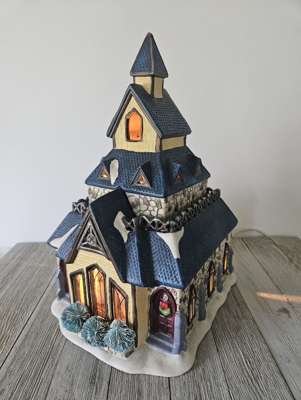 Vintage 1990s Ceramic Christmas Village 11" Light Up Lighted Church Castle House